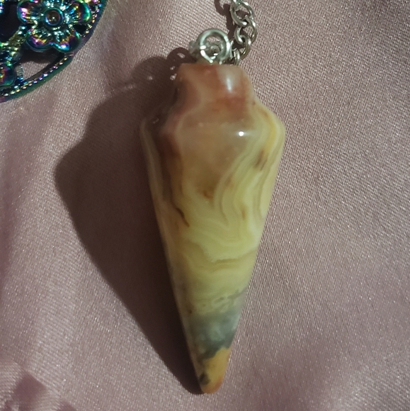 Crazy Lace Agate Pendulum with Rainbow Silver Bead VINTAGE - Picture 4 of 5
